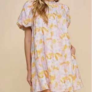 TCEC Pastel Floral Mini Dress in Yellow & Pink